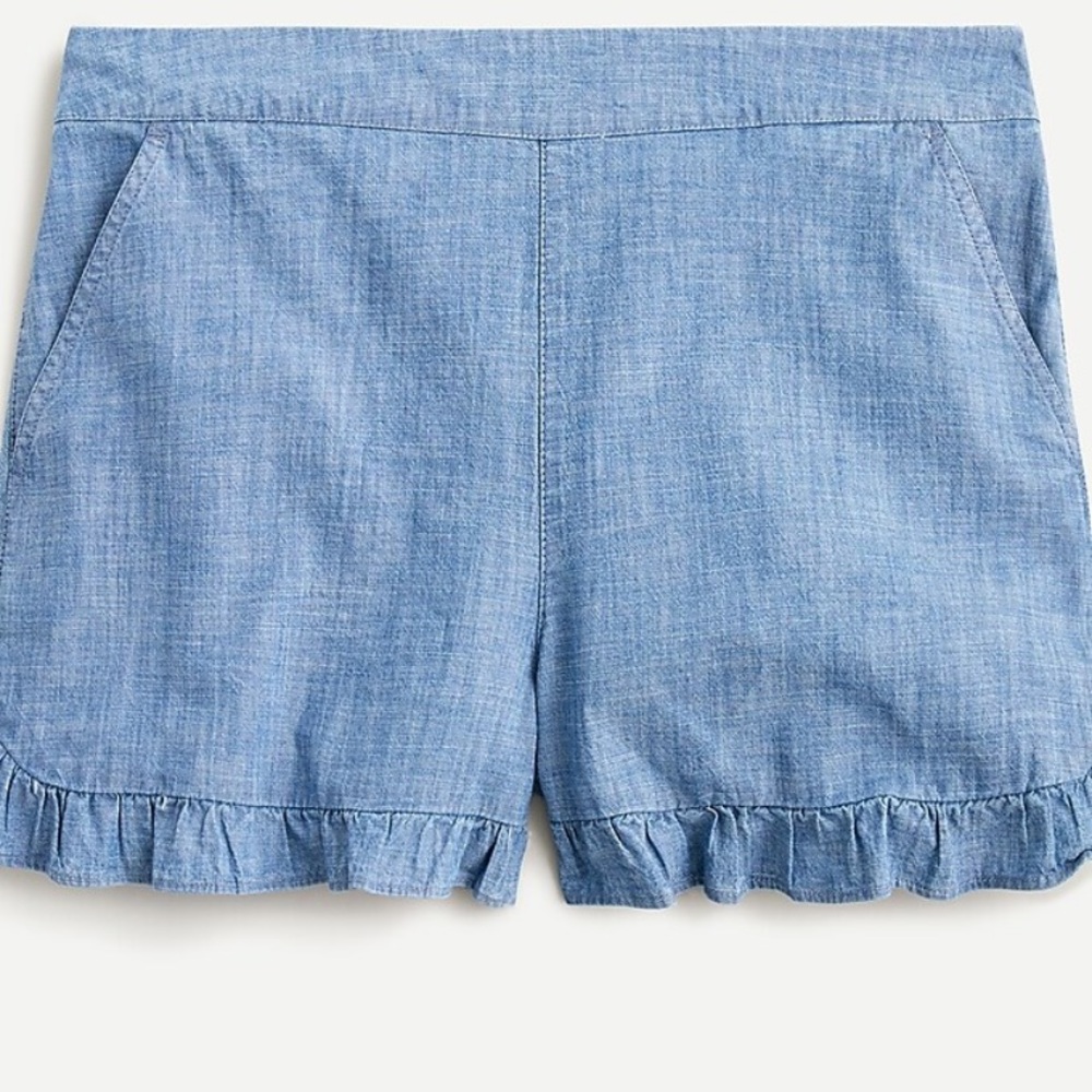 J Crew Ruffle pull-on short in chambray